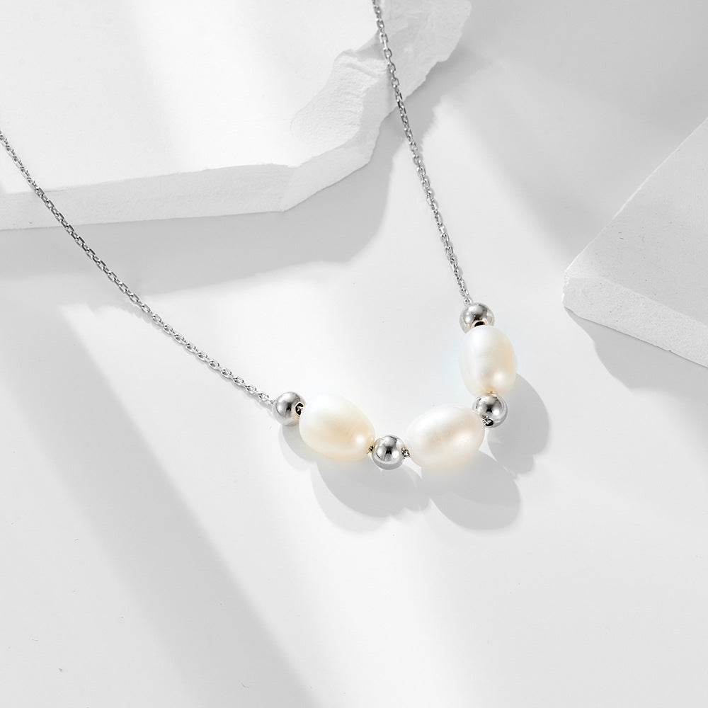 Retro natural freshwater pearl necklace women's pure silver high-end feeling collarbone chain - MOWTE