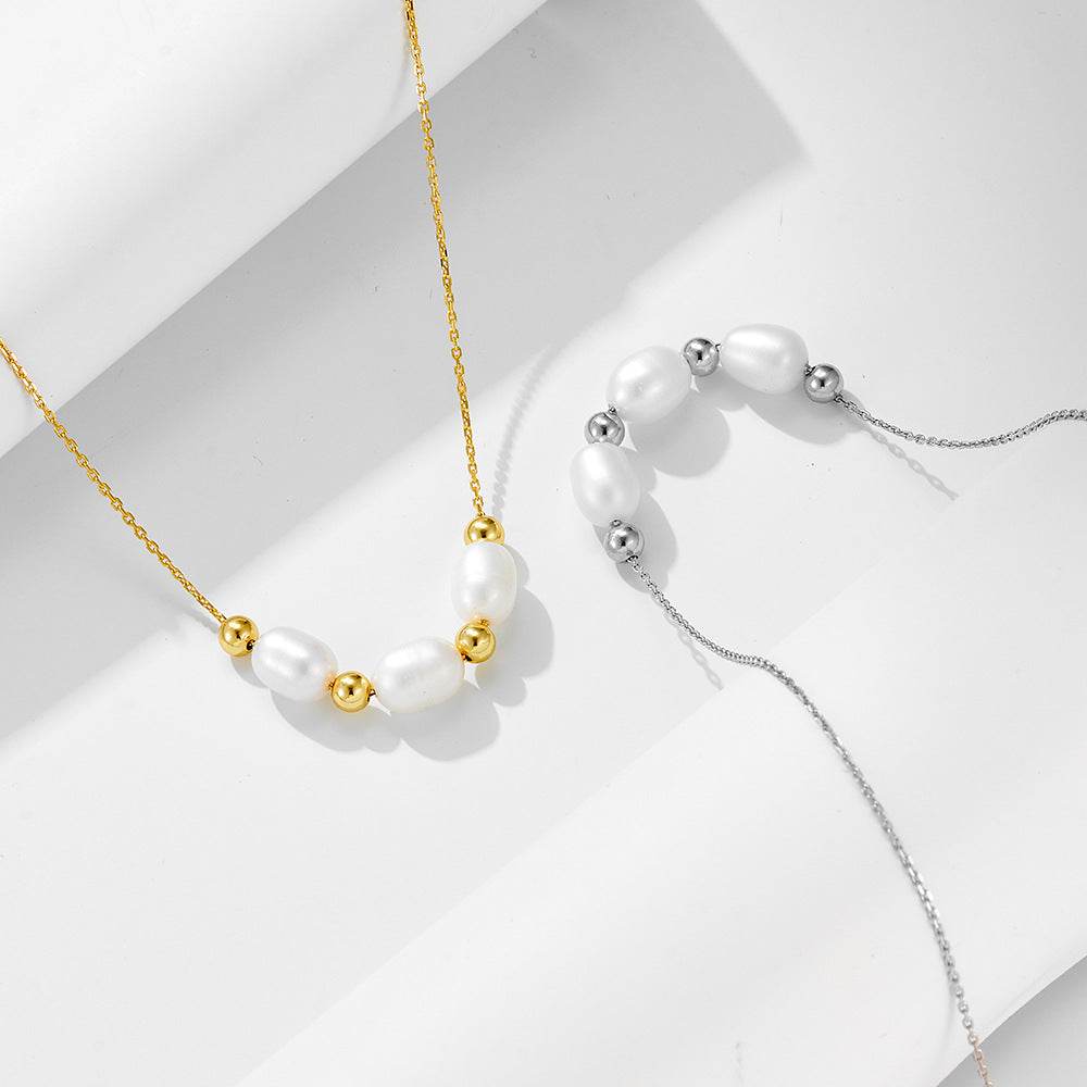 Retro natural freshwater pearl necklace women's pure silver high-end feeling collarbone chain - MOWTE