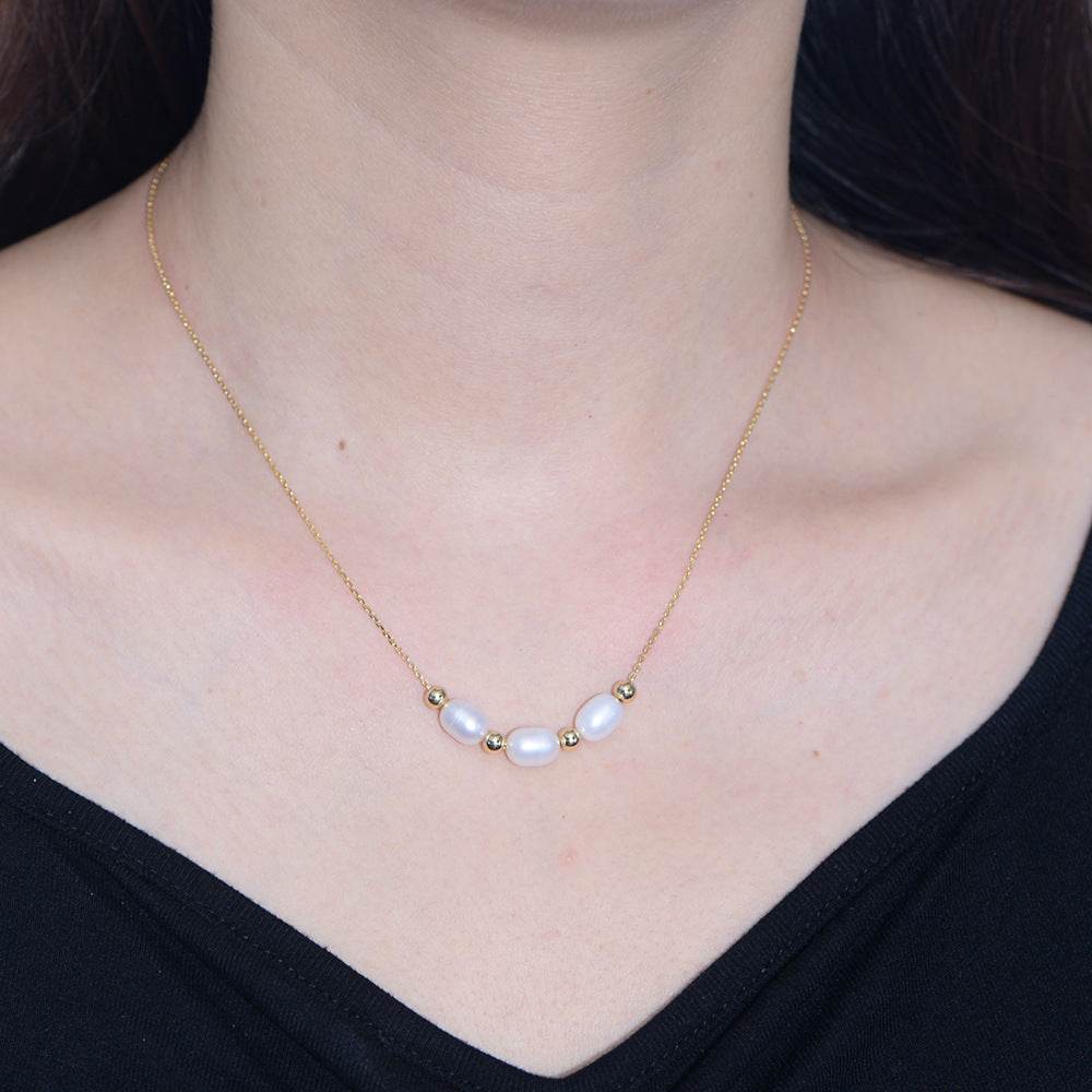 Retro natural freshwater pearl necklace women's pure silver high-end feeling collarbone chain - MOWTE