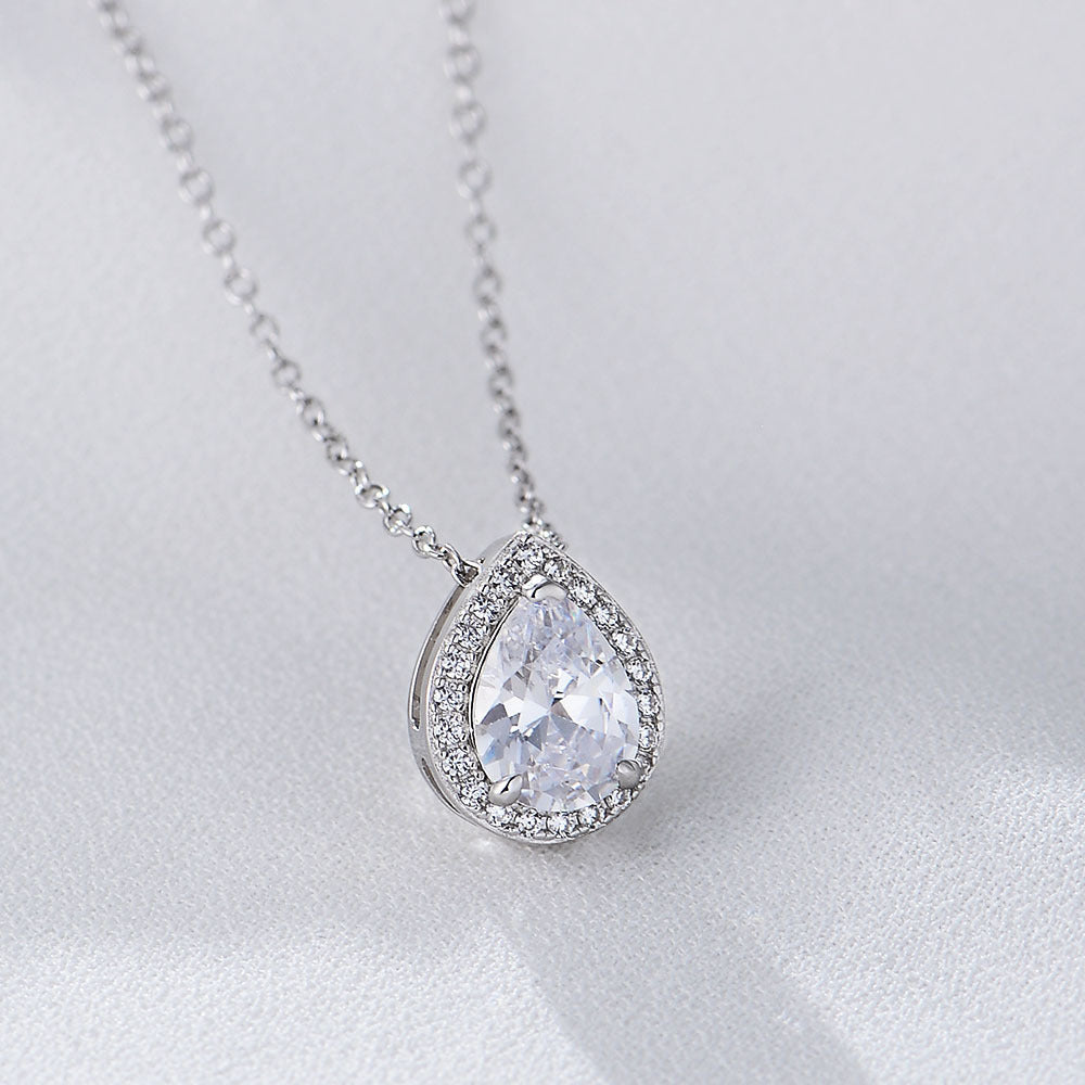 Water droplet shaped zircon pure silver necklace for women full of diamonds light luxury high-end feeling collarbone chain