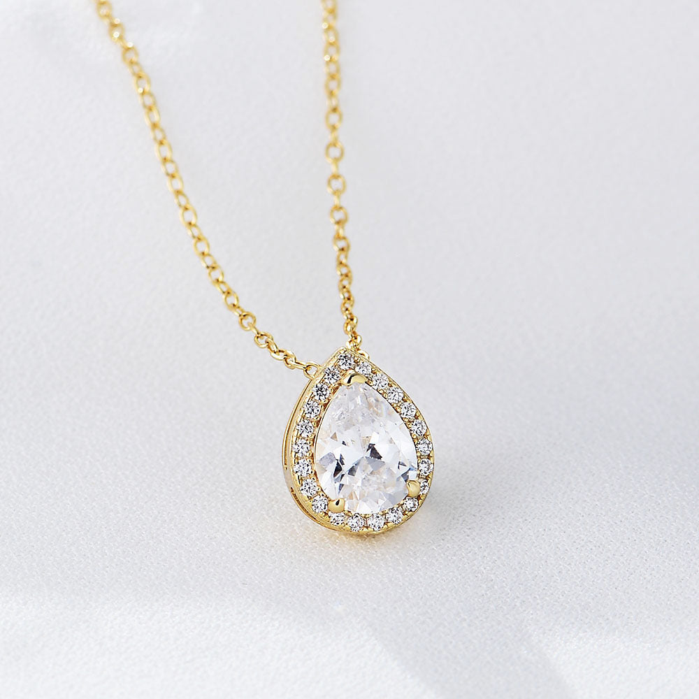 Water droplet shaped zircon pure silver necklace for women full of diamonds light luxury high-end feeling collarbone chain