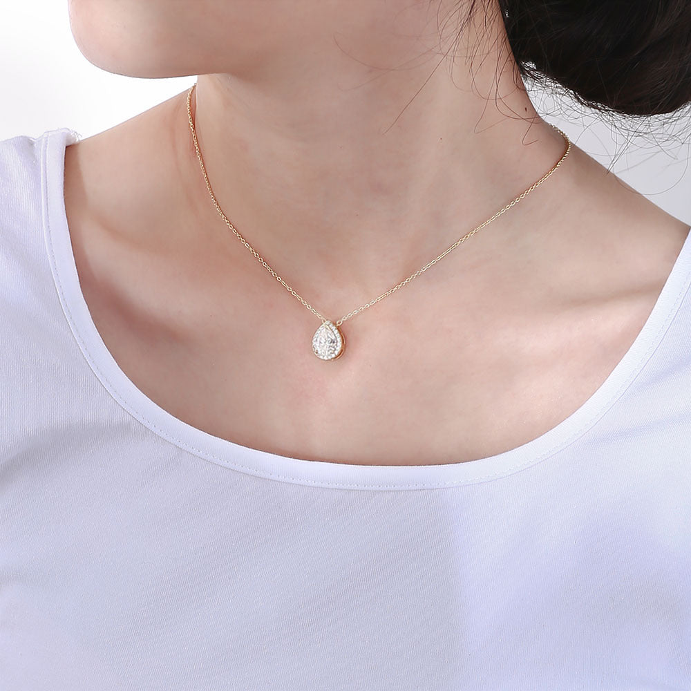 Water droplet shaped zircon pure silver necklace for women full of diamonds light luxury high-end feeling collarbone chain