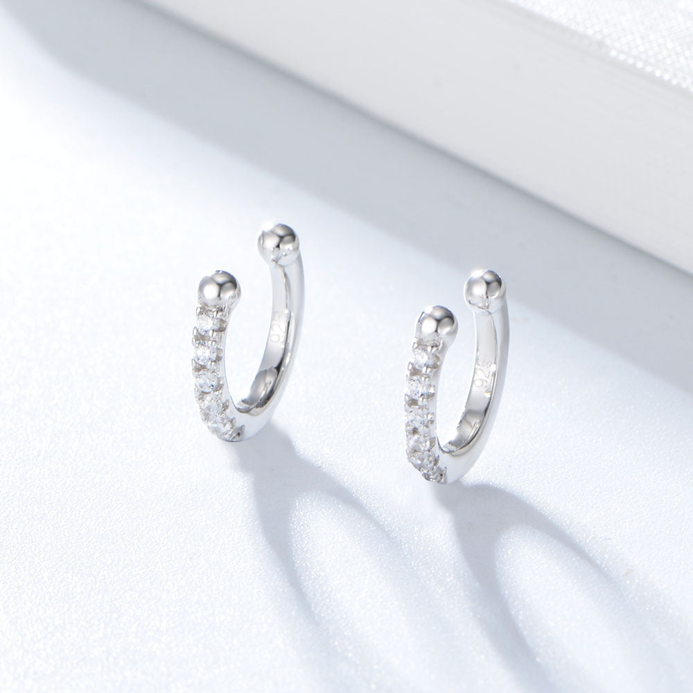 S925 silver ear clip female C-shaped diamond inlaid ear bone clip ear buckle without ear hole earrings