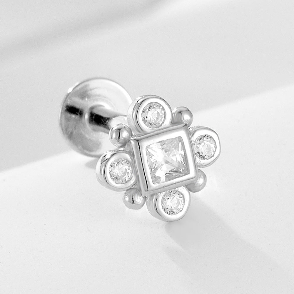 925 sterling silver geometric diamond inlaid Australian Treasure flat head threaded ear studs