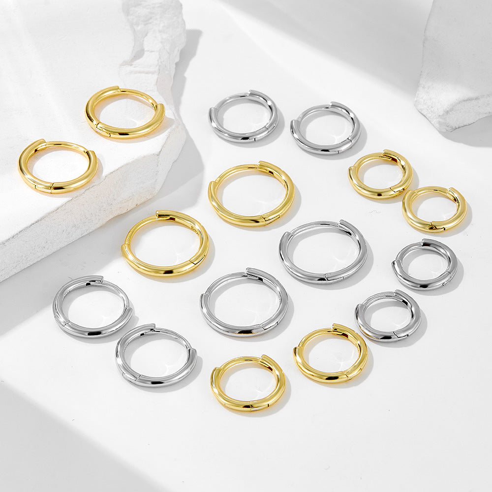 925 pure silver ear buckle earrings with genuine gold electroplated smooth ear loops