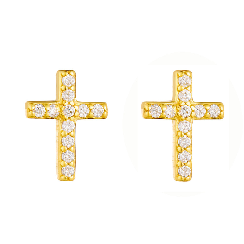 S925 pure silver exquisite and simple ins high-end feeling full diamond cross earrings