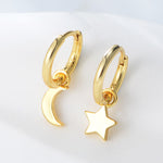 S925 Silver Star Moon Earrings Female Asymmetric Earrings