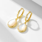 S925 pure silver water droplet shaped natural white shell earrings and earrings