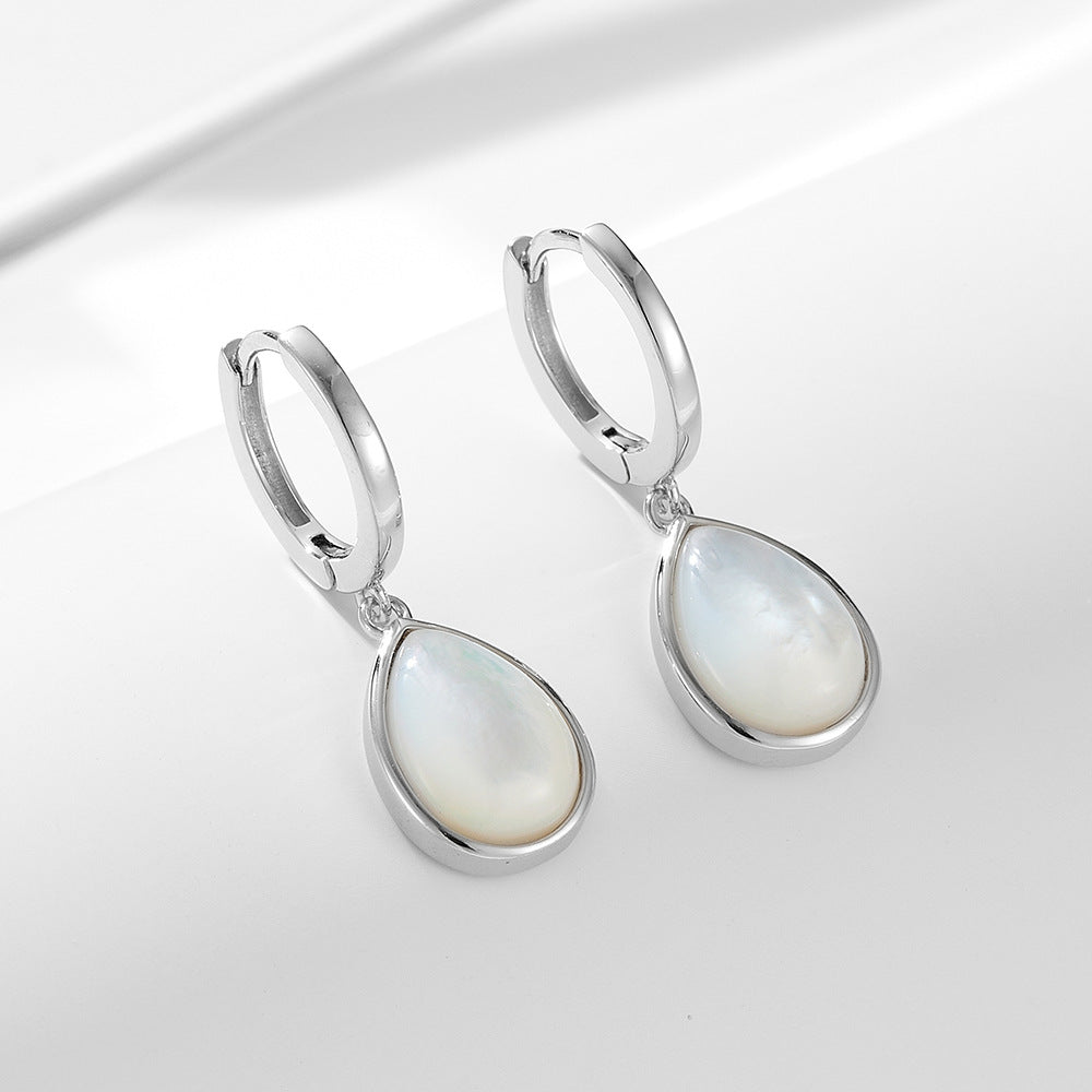 S925 pure silver water droplet shaped natural white shell earrings and earrings