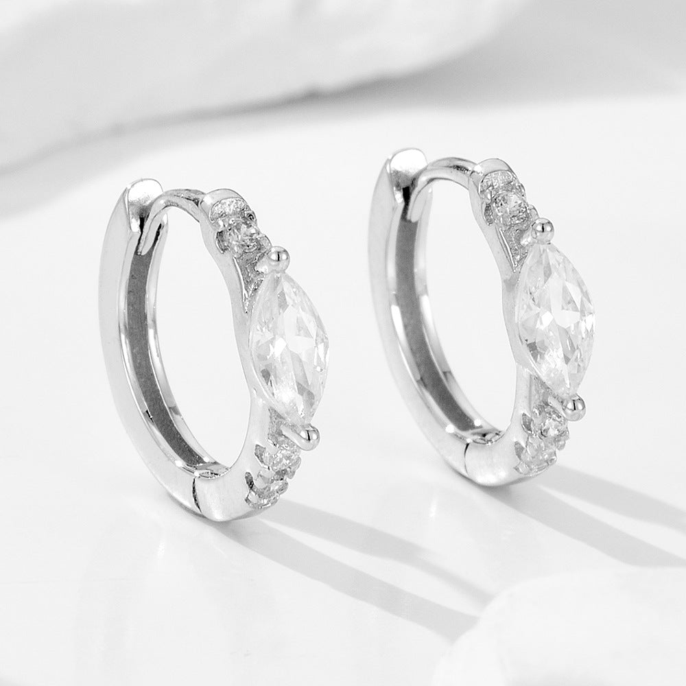 S925 pure silver luxury diamond studded ear buckle circle horse eye zircon earrings