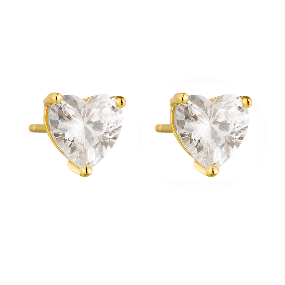 S925 pure silver heart-shaped zircon earrings