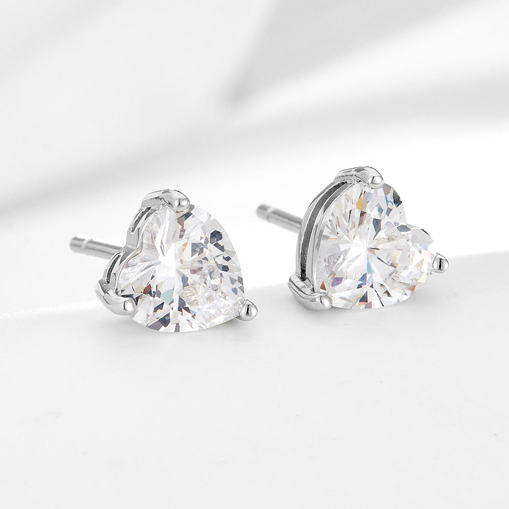 S925 pure silver heart-shaped zircon earrings