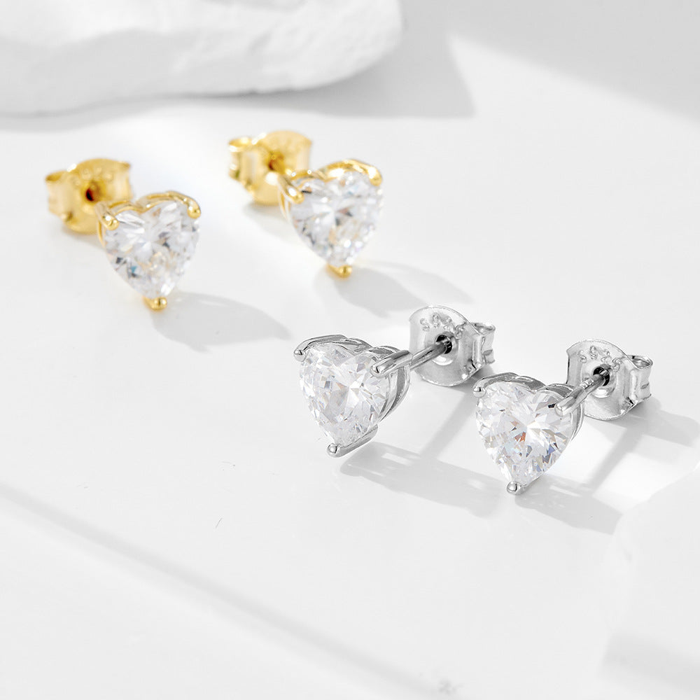 S925 pure silver heart-shaped zircon earrings