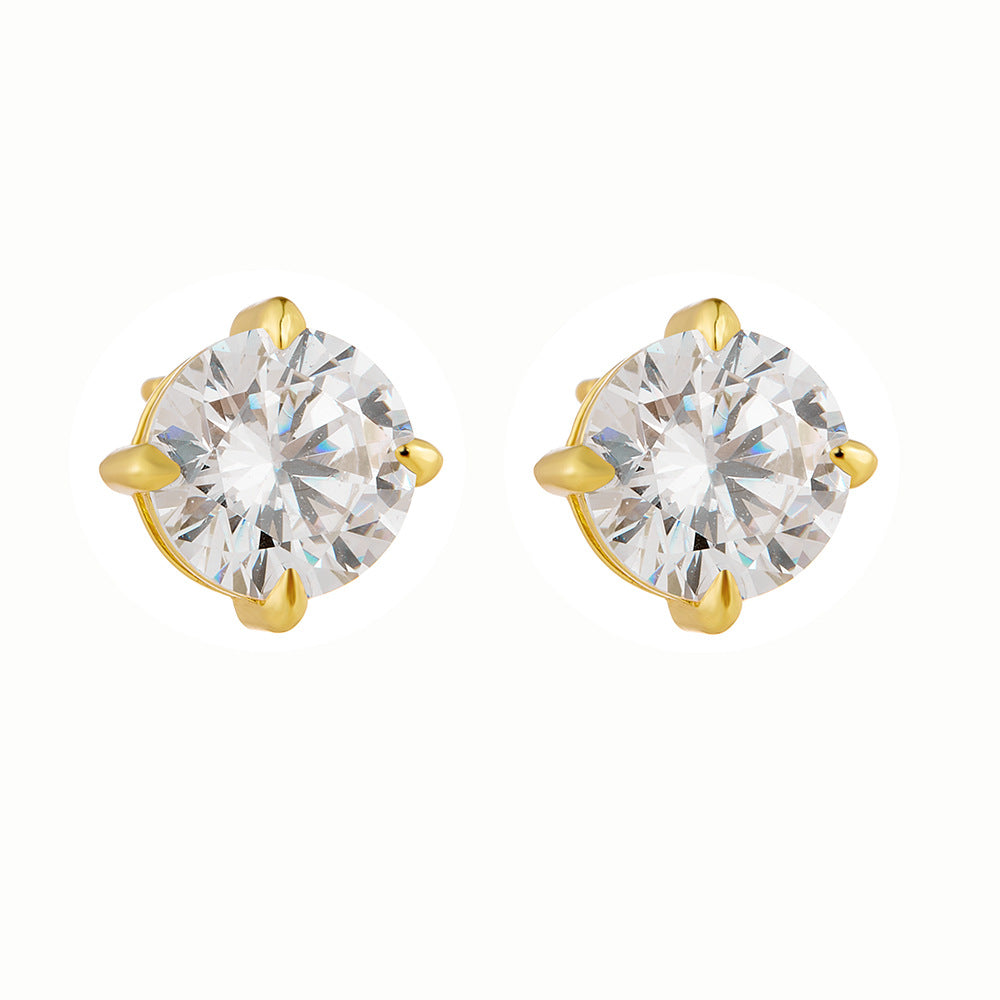 Classic s925 sterling silver four claw round zircon earrings