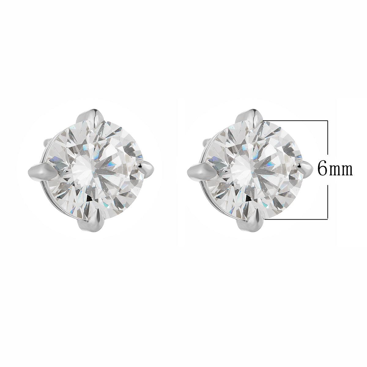 Classic s925 sterling silver four claw round zircon earrings