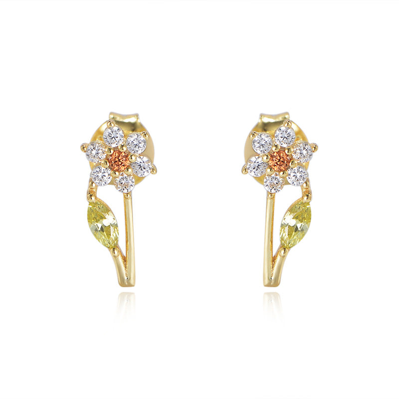 S925 pure silver forest sweet super fairy zircon flower earrings