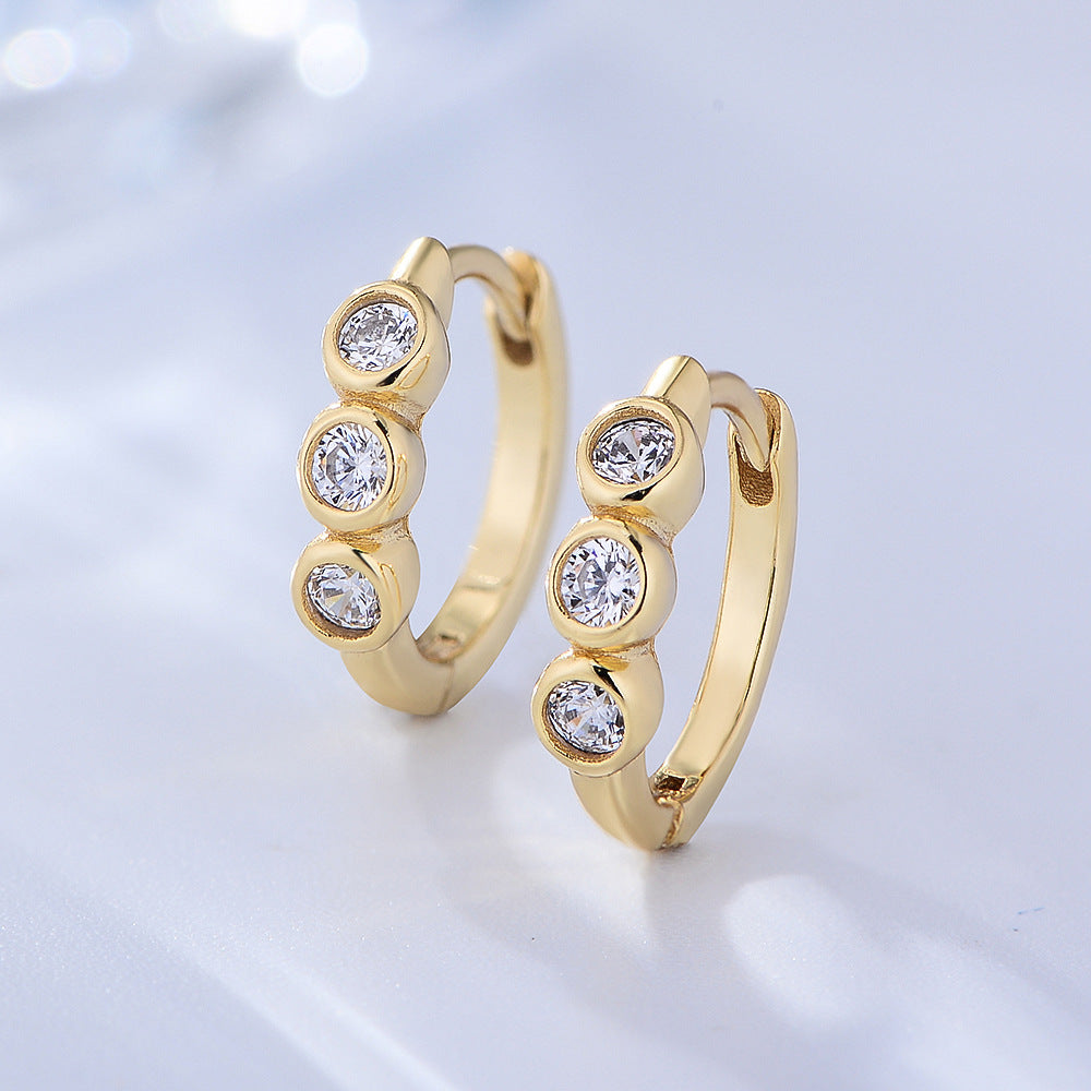 Diamond studded C-shaped earrings with S925 silver ear clasp