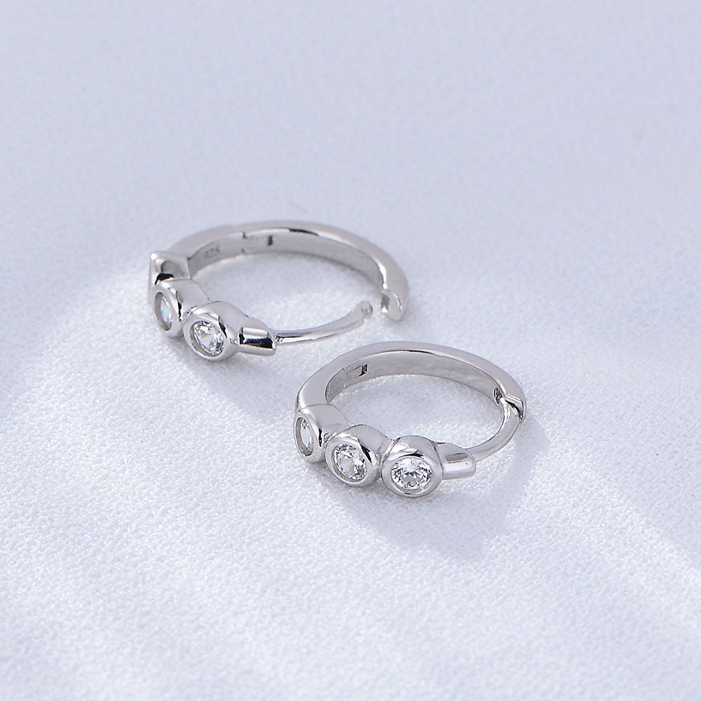 Diamond studded C-shaped earrings with S925 silver ear clasp