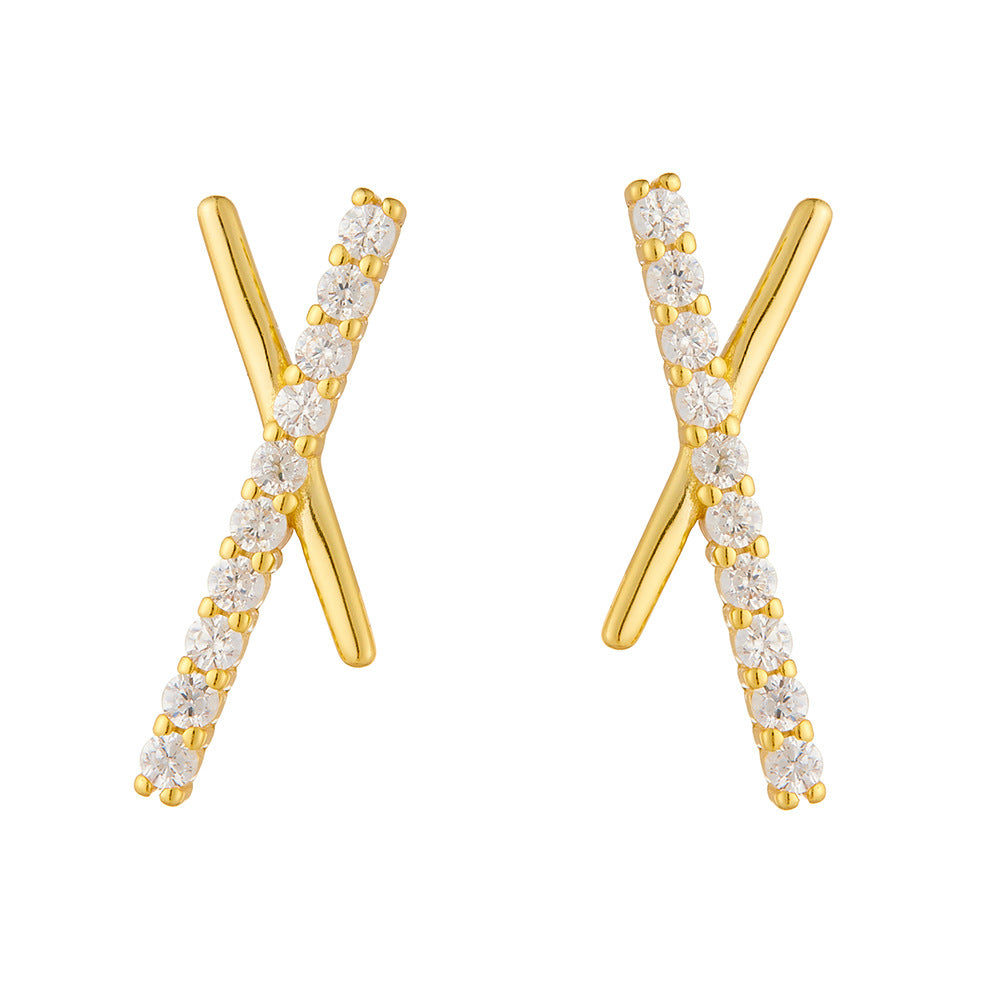 S925 pure silver geometric cross letter X zircon earrings