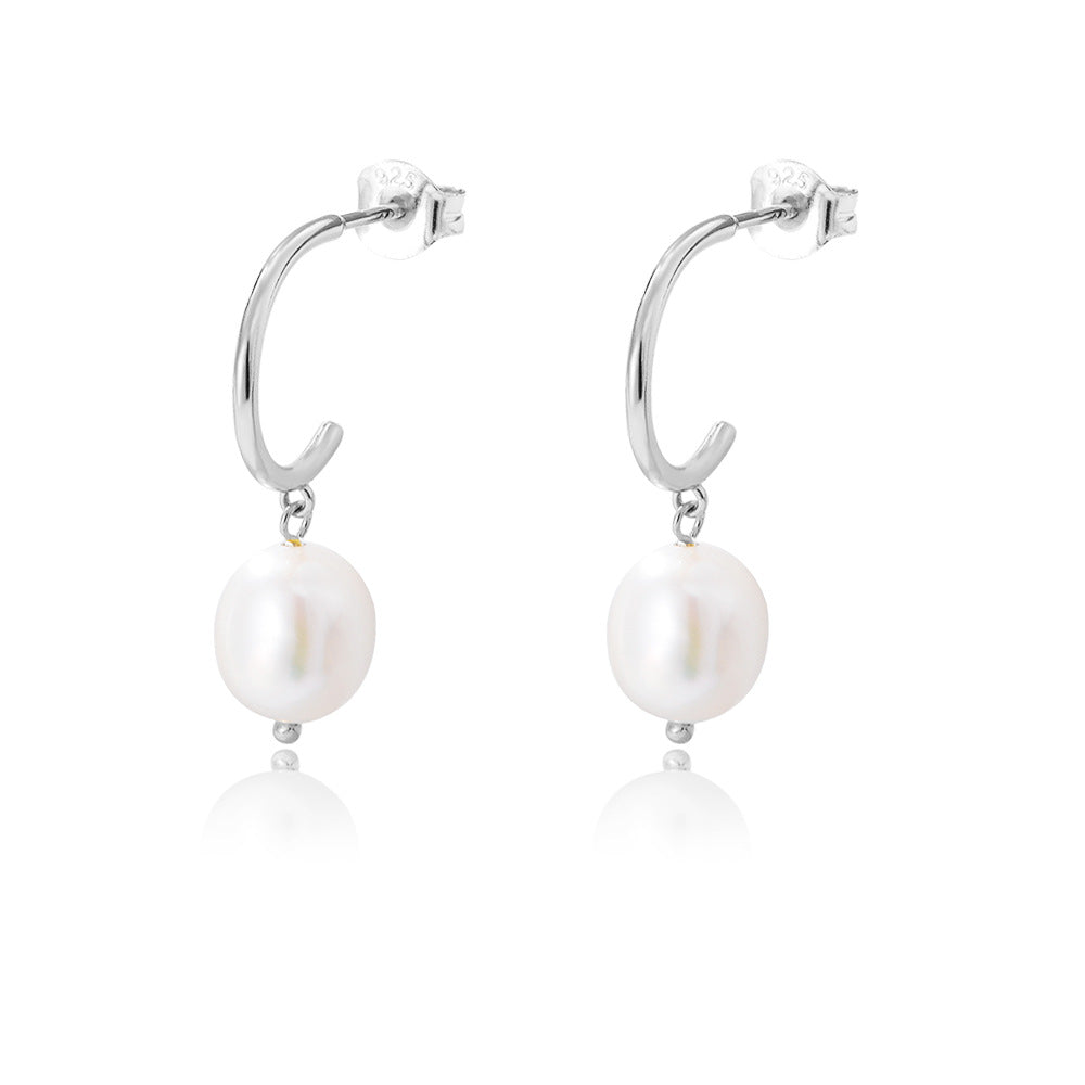 S925 sterling silver irregular freshwater pearl earrings Baroque pearl earrings