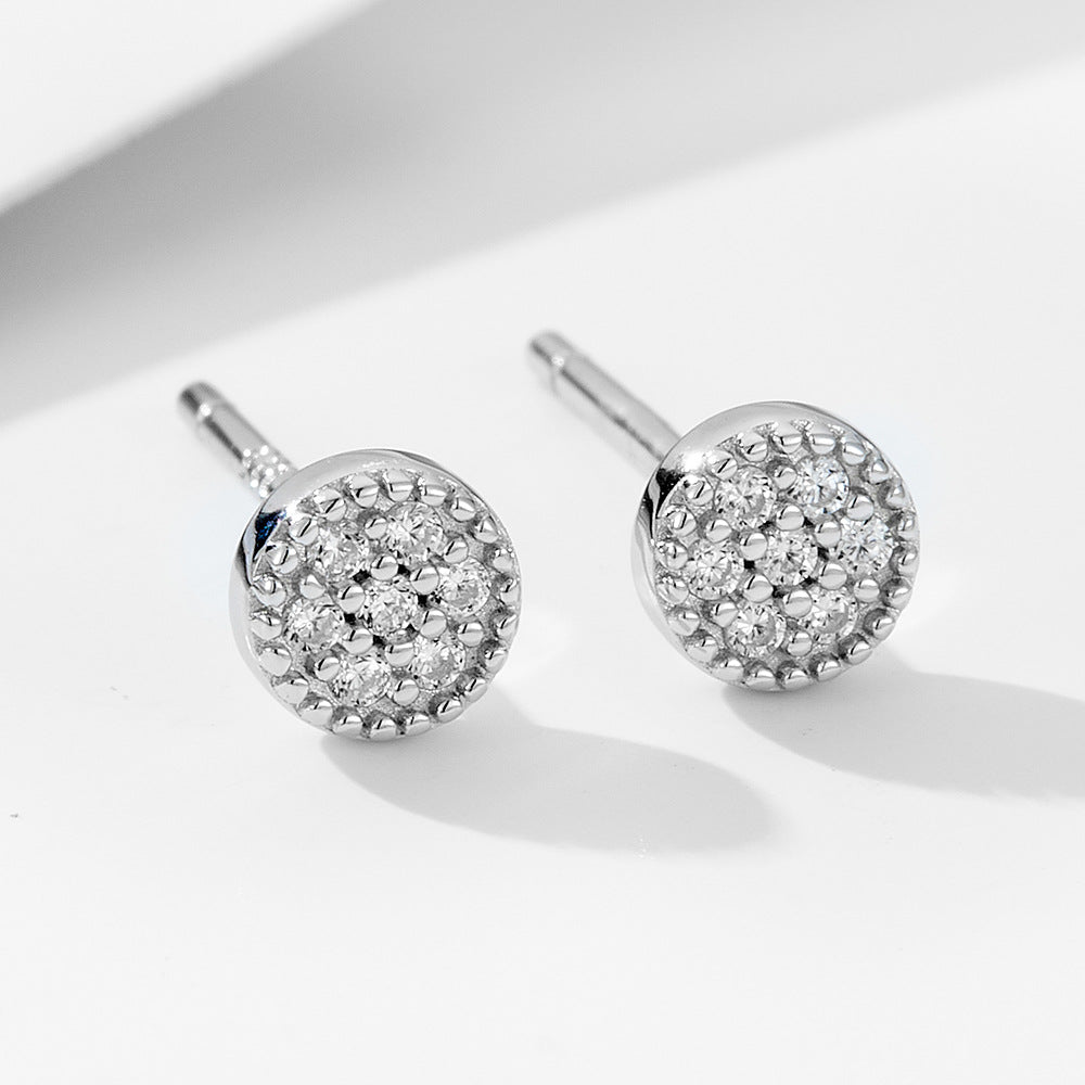 S925 pure silver cute mini zircon earrings for women round full diamond