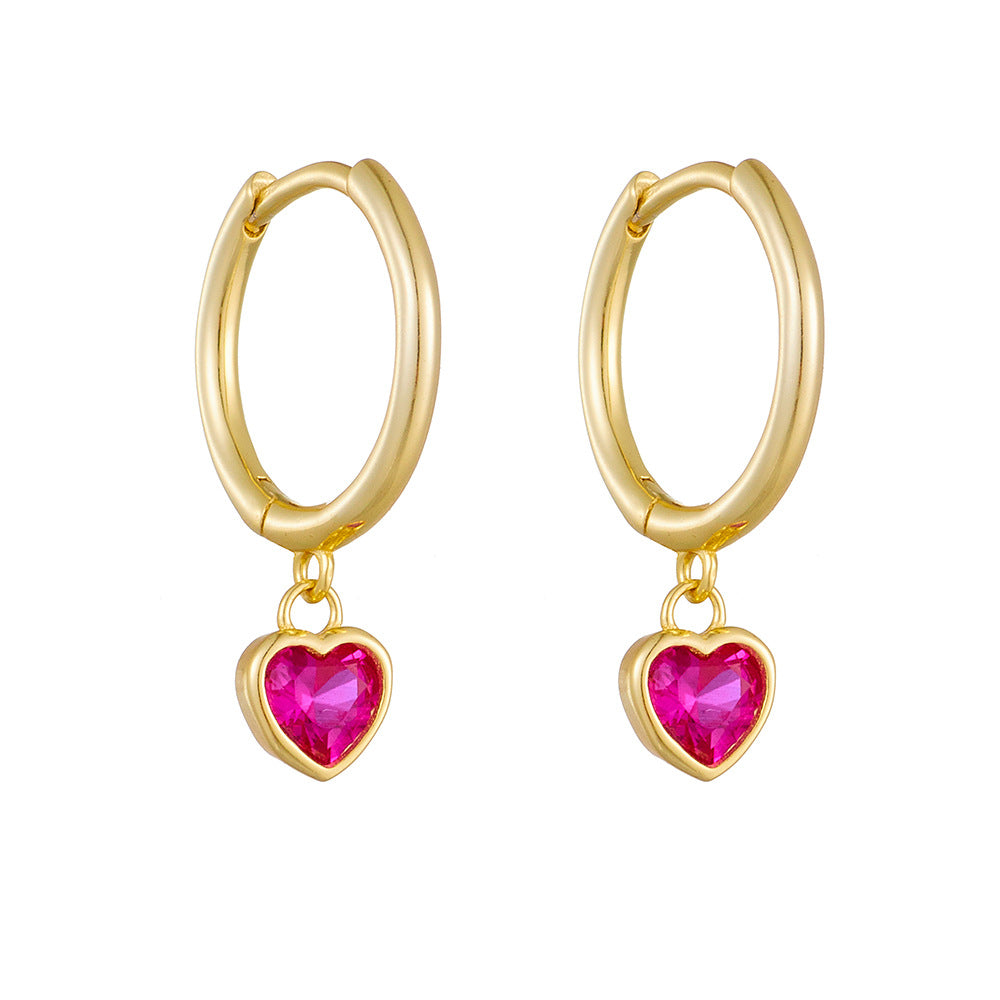 S925 pure silver heart-shaped zircon earrings for women, light luxury peach heart earrings