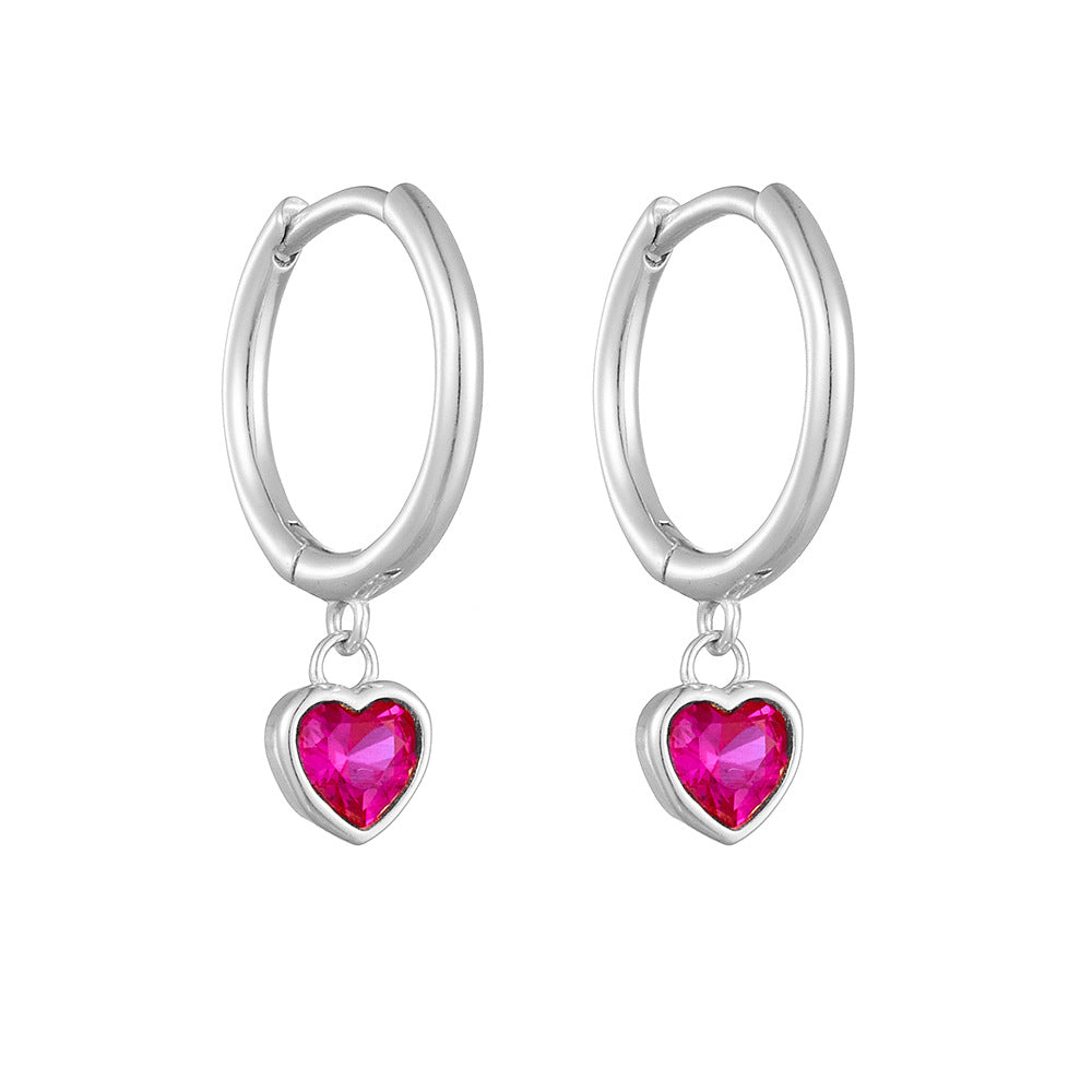 S925 pure silver heart-shaped zircon earrings for women, light luxury peach heart earrings