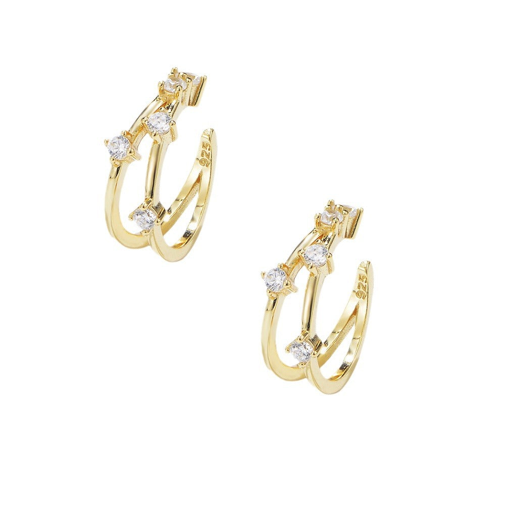 S925 pure silver geometric micro inlaid zircon ear clip without ear hole, light luxury ear bone clip earrings