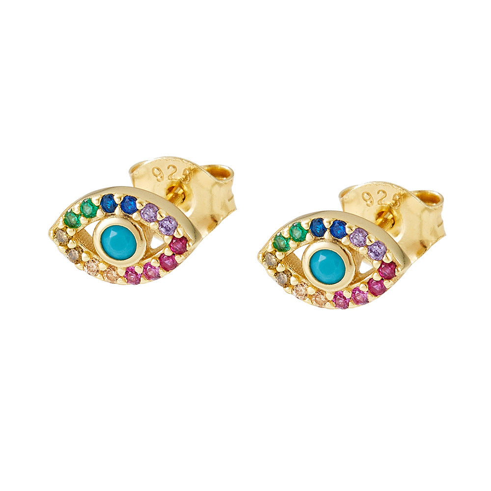 925 sterling silver Devil's Eye earrings with light luxury and slightly inlaid zircon eye studs