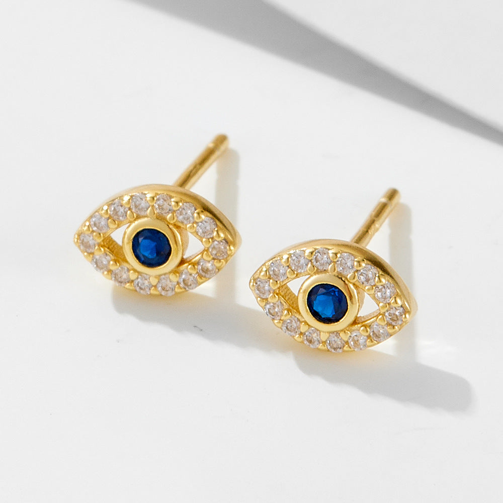 925 sterling silver Devil's Eye earrings with light luxury and slightly inlaid zircon eye studs