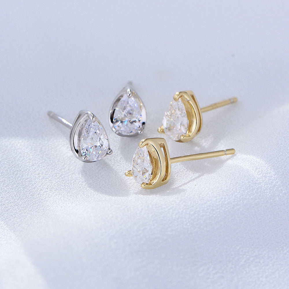 Water drop zircon earrings 925 pure silver light luxury and high-end feel