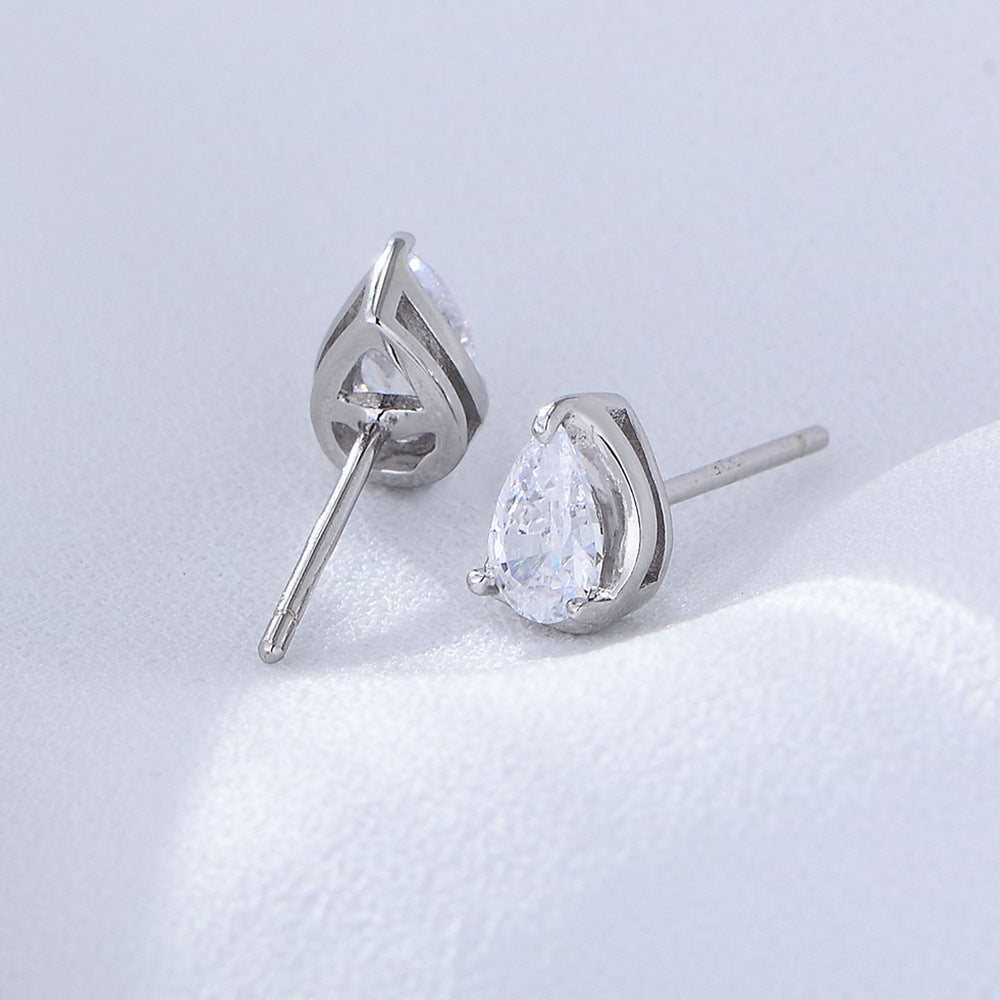 Water drop zircon earrings 925 pure silver light luxury and high-end feel