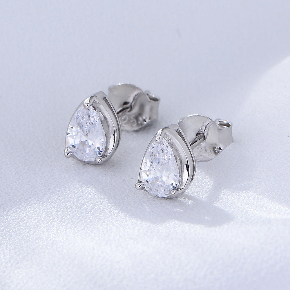 Water drop zircon earrings 925 pure silver light luxury and high-end feel