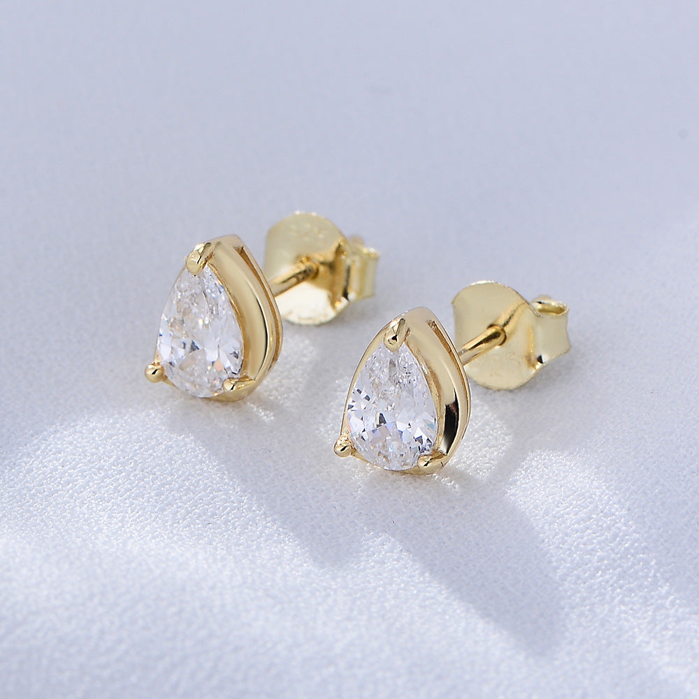 Water drop zircon earrings 925 pure silver light luxury and high-end feel