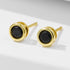 S925 pure silver classic geometric circular black zircon earrings