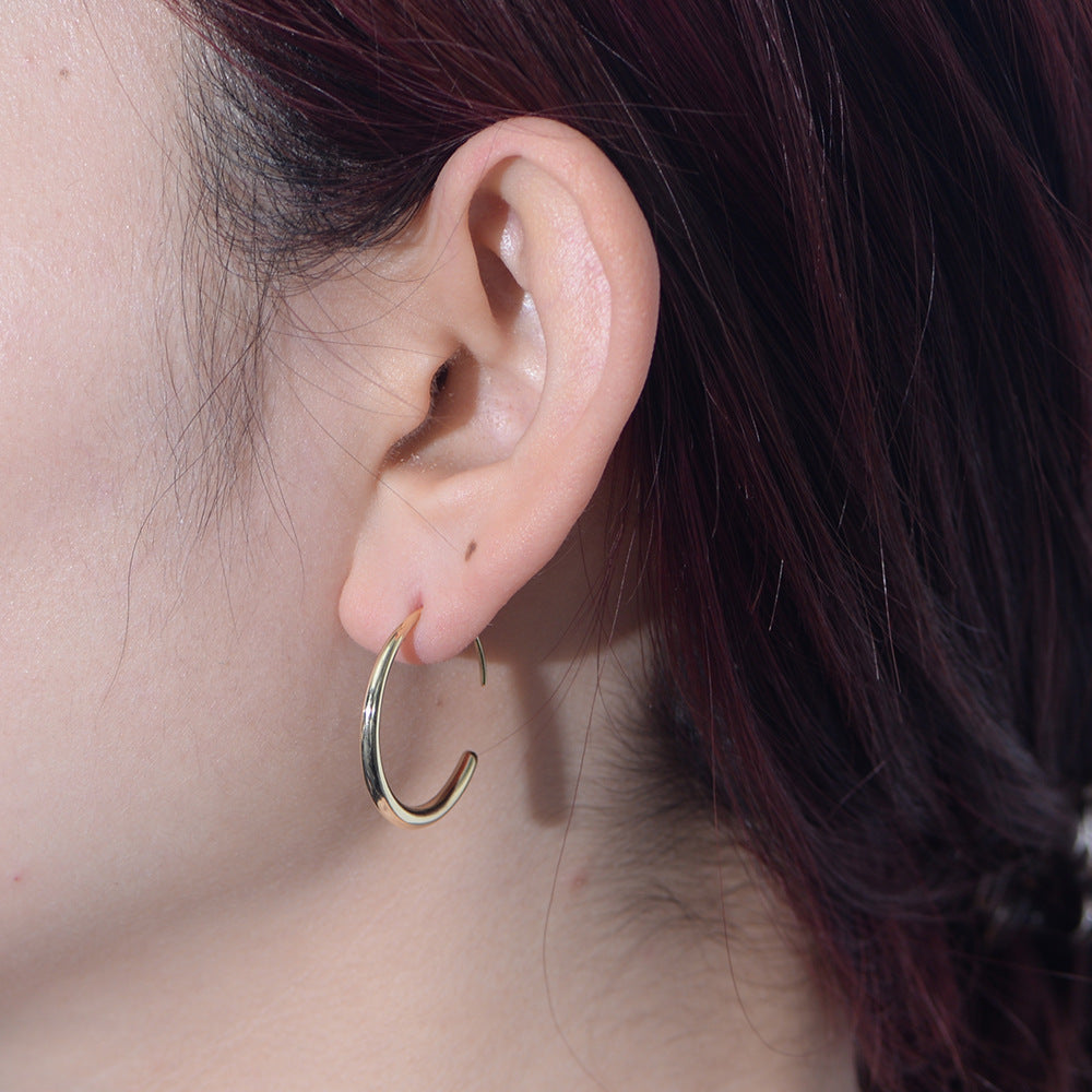 Simple geometric circle pure silver earrings with ear hooks