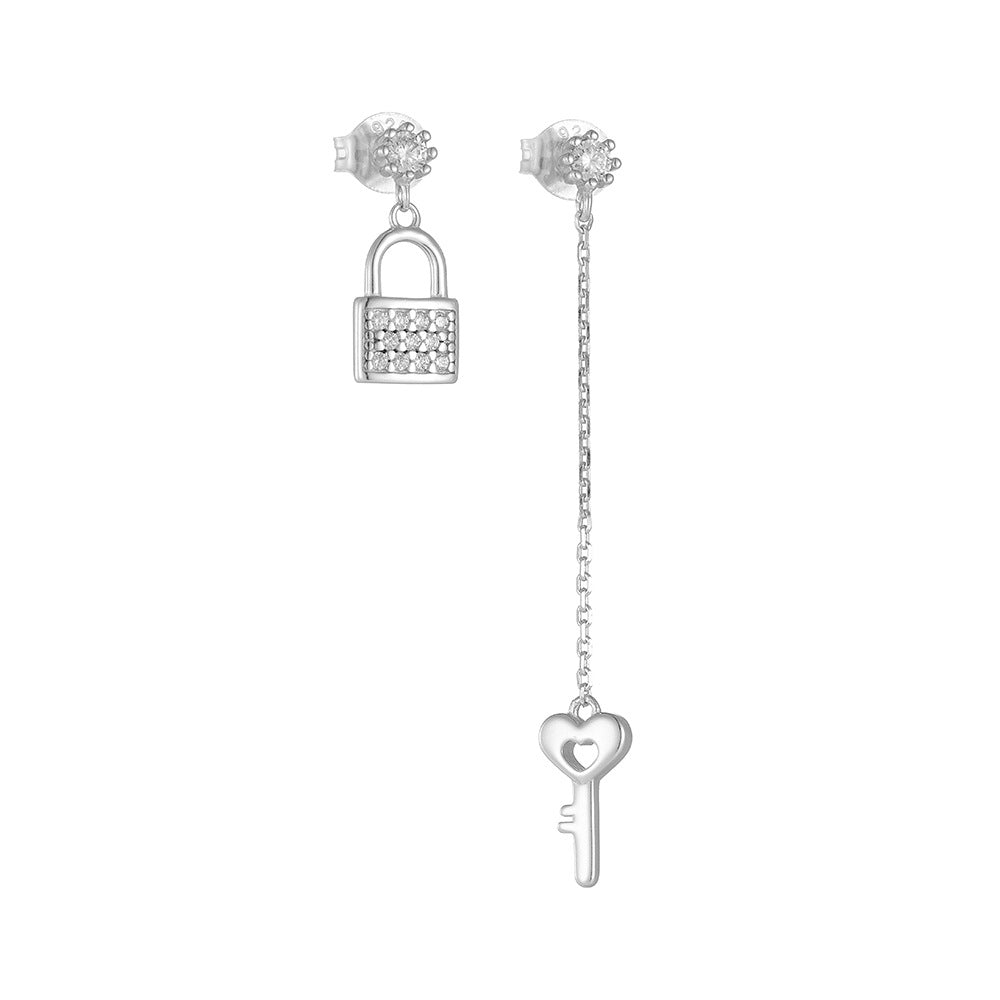 S925 Silver Long Chain tassel Asymmetric Zircon Earnail Key Lock Creative Eardrop