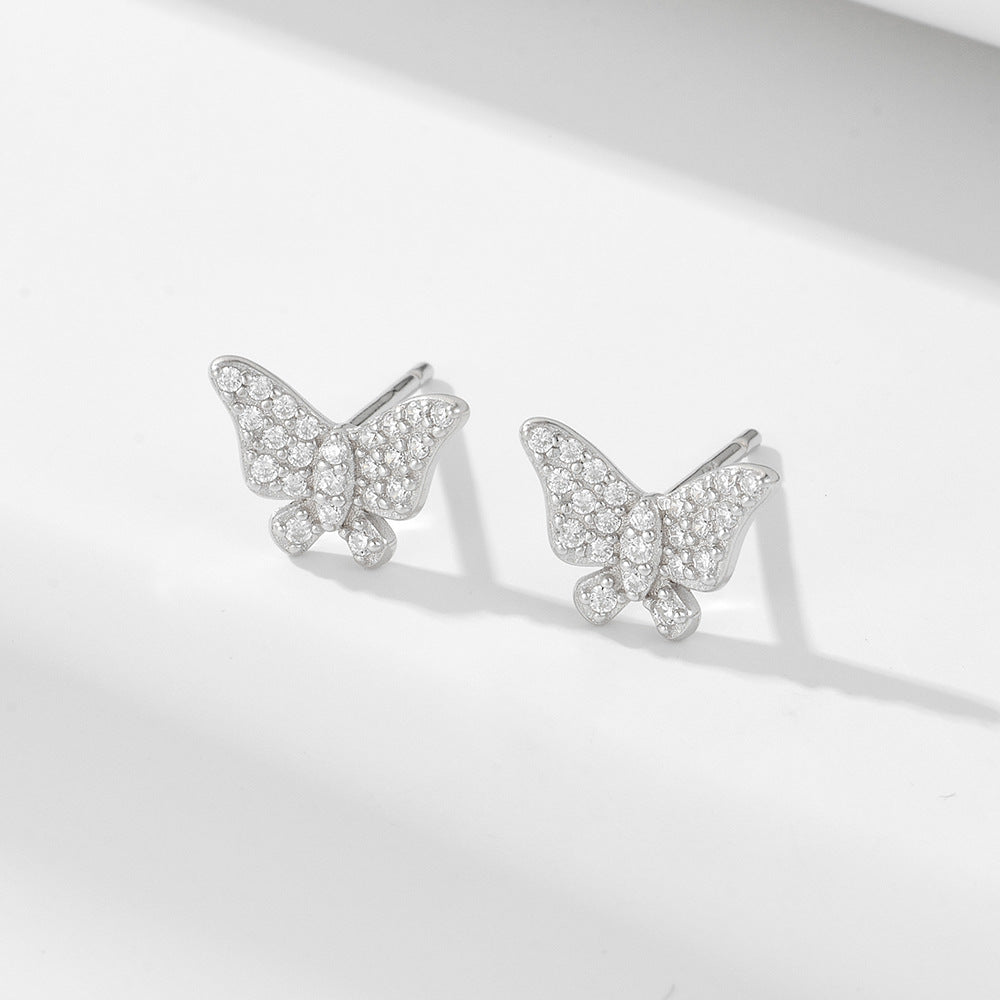 S925 pure silver full diamond butterfly earrings for women