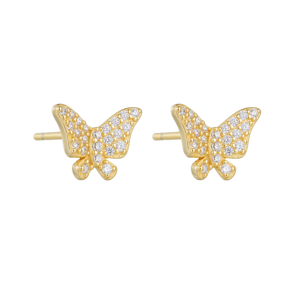 S925 pure silver full diamond butterfly earrings for women