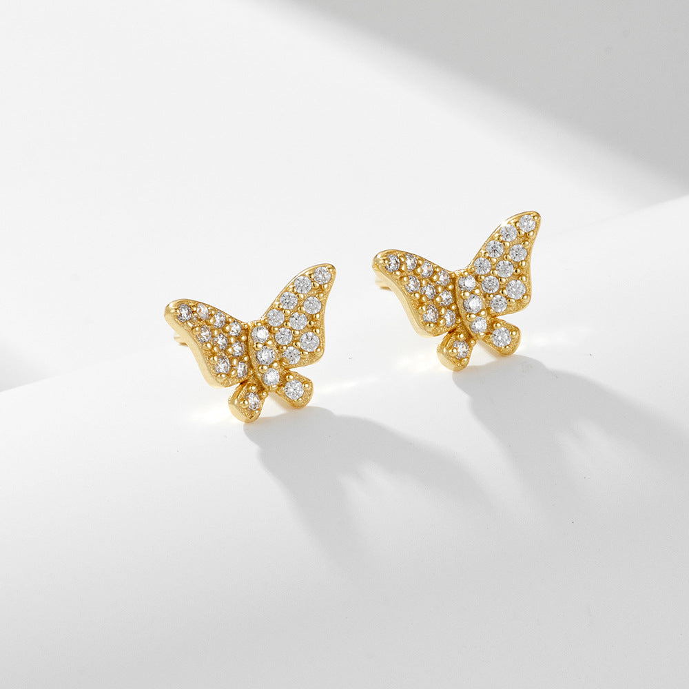 S925 pure silver full diamond butterfly earrings for women