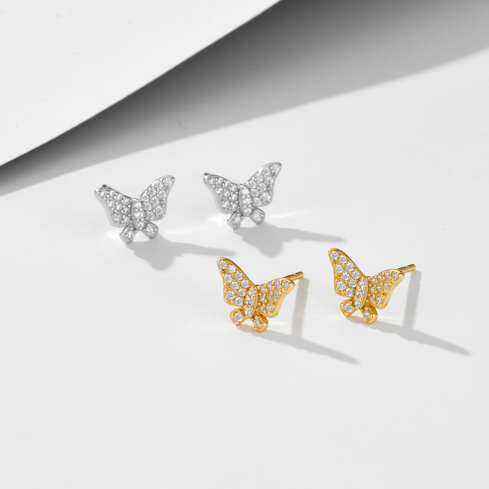 S925 pure silver full diamond butterfly earrings for women