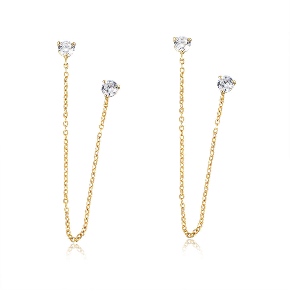 Earring set s925 pure silver chain earrings C-shaped ear buckle water drop zircon earrings