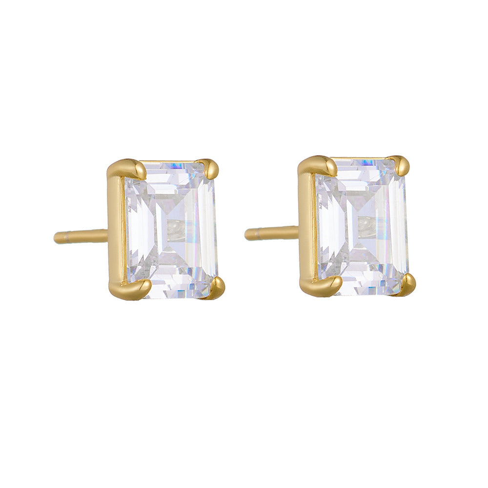 S925 pure silver geometric block zircon earrings