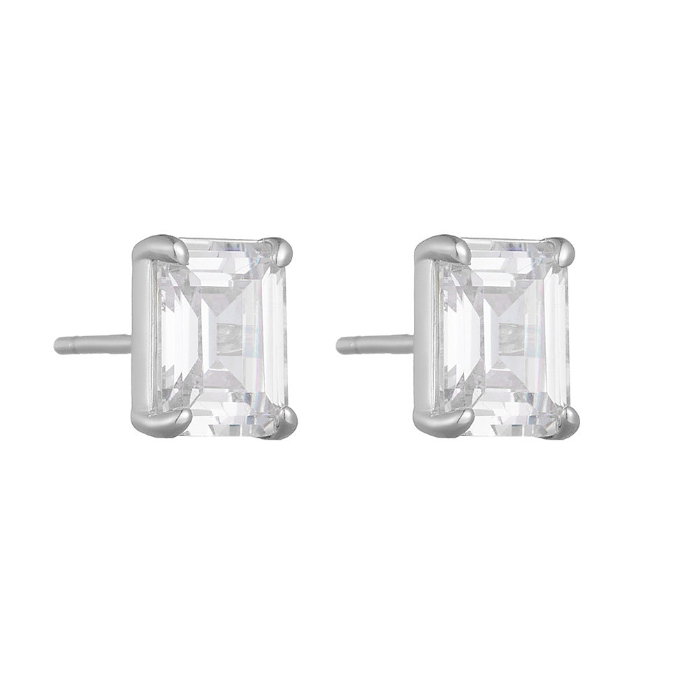 S925 pure silver geometric block zircon earrings