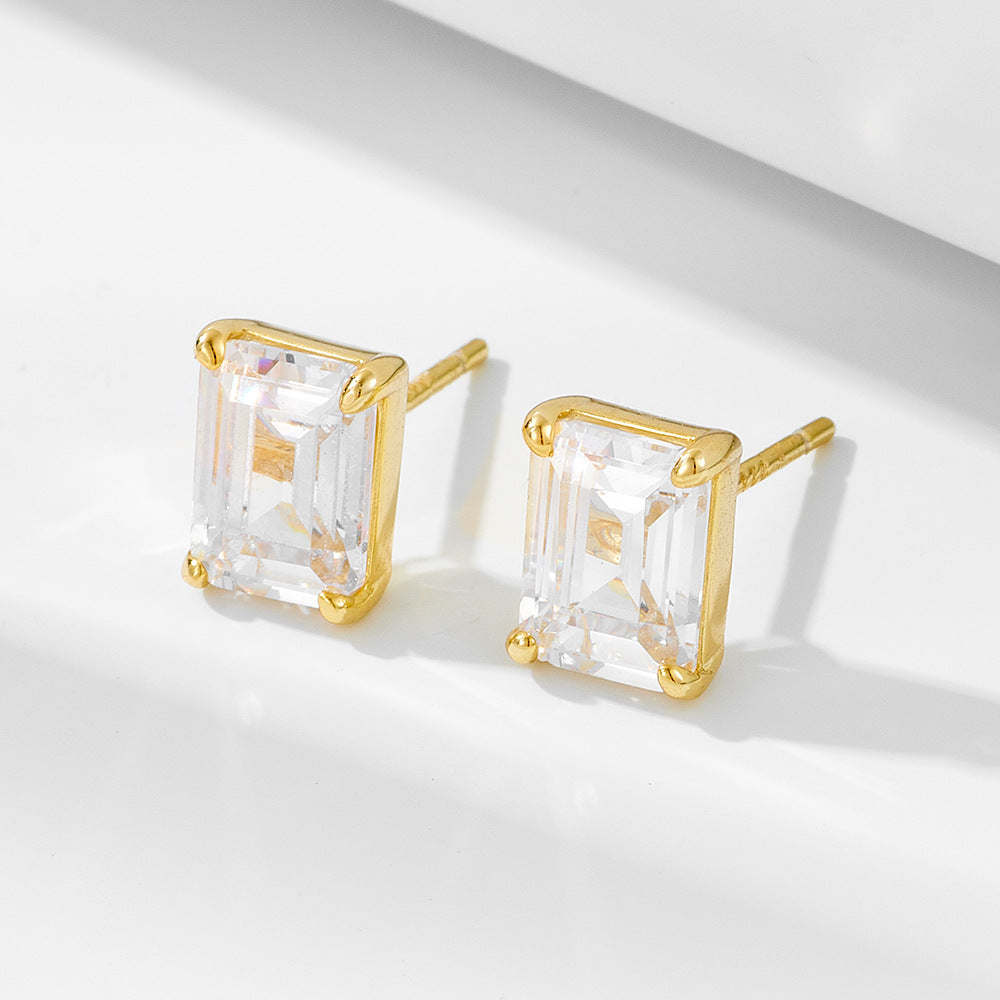 S925 pure silver geometric block zircon earrings