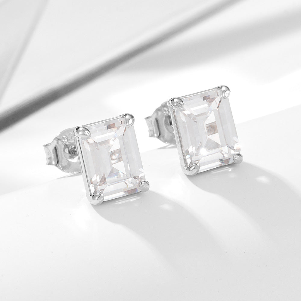 S925 pure silver geometric block zircon earrings