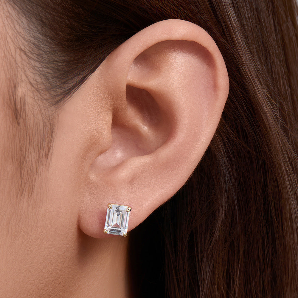 S925 pure silver geometric block zircon earrings