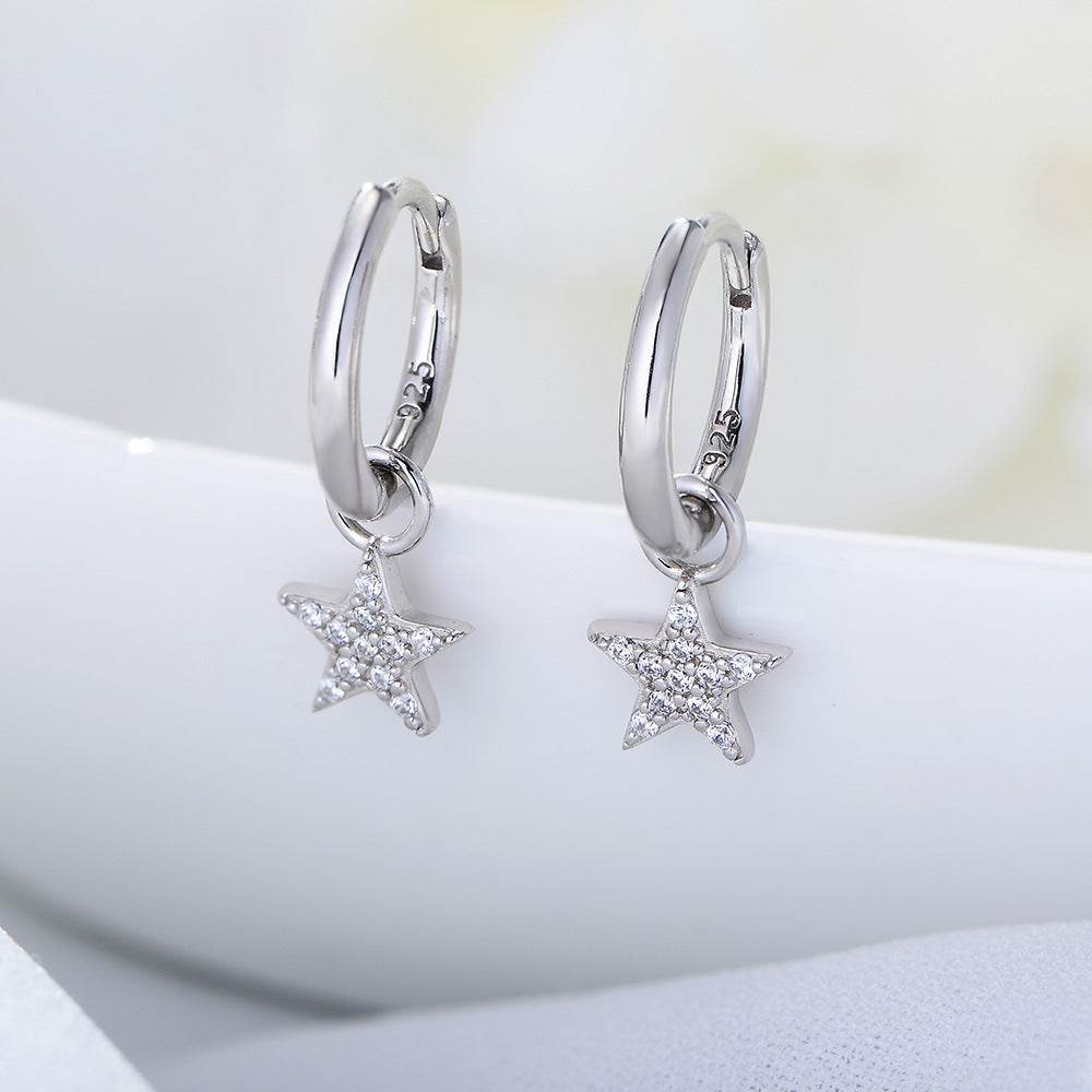 S925 pure silver pentagram women's minimalist short earrings - MOWTE