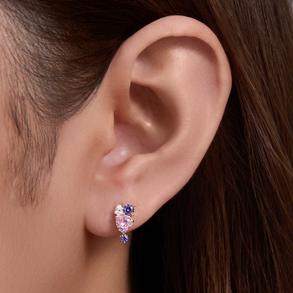 S925 pure silver heart-shaped pink zircon earri1ngs for women