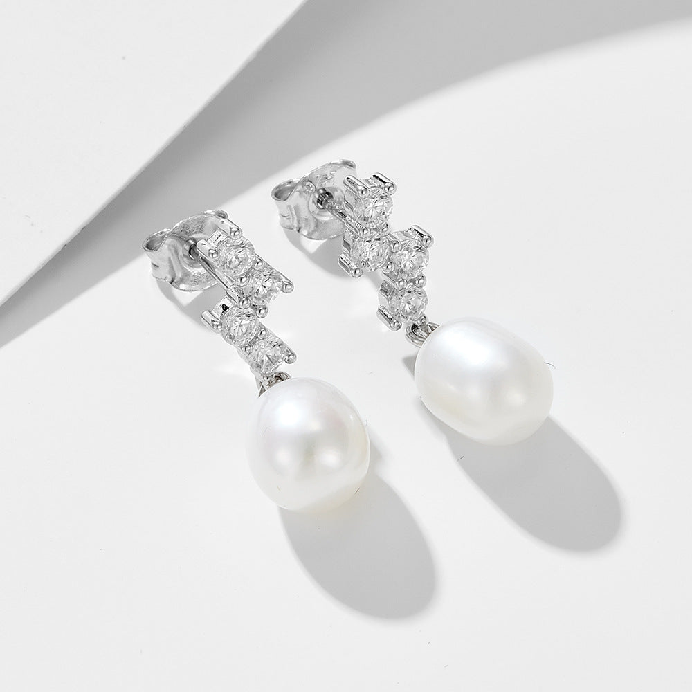 S925 pure silver zircon pearl earrings